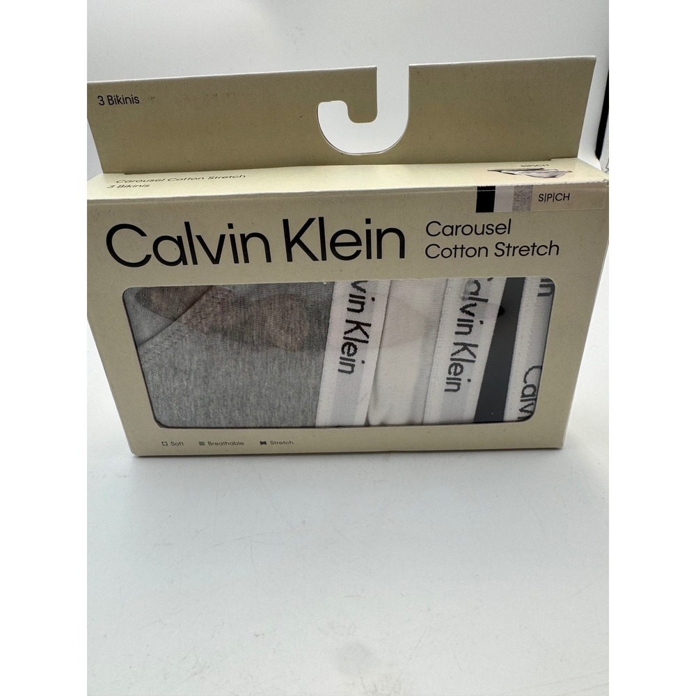 Calvin Klein Carousel Cotton Stretch Bikini Panties 3-Pack Black White Grey S
